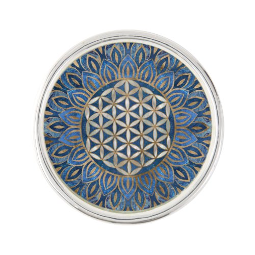 Flower of Life in Lotus _ Blue Marble and Pearl Lapel Pin