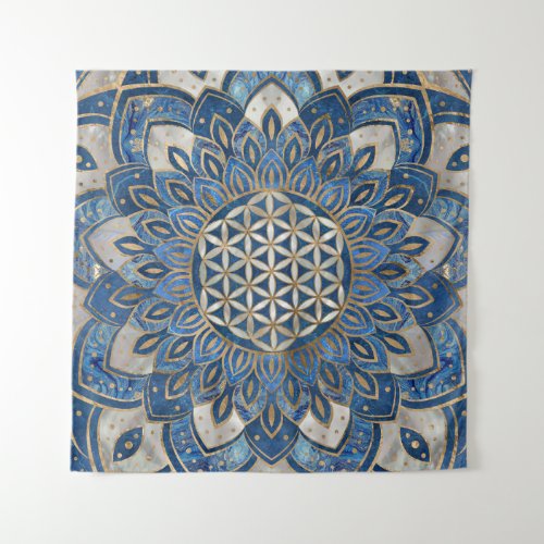 Flower of Life in Lotus _ Blue Marble and Pearl Tapestry