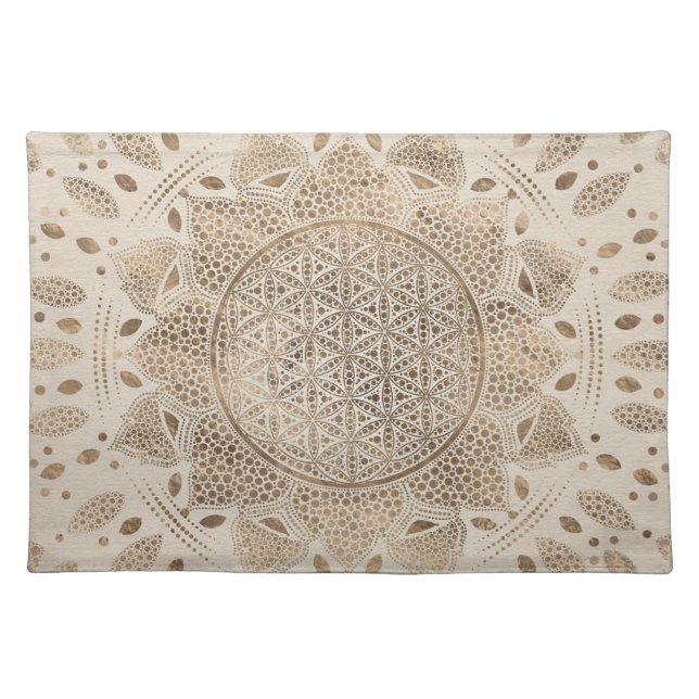 Flower of Life in Lotus Dot Art pastel golds Cloth Placemat (Front)
