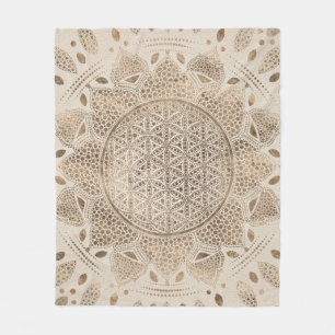 Flower of Life in Lotus Dot Art pastel golds Fleece Blanket
