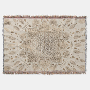 Flower of Life in Lotus Dot Art pastel golds Throw Blanket