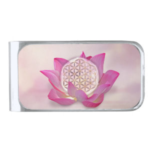 Flower of Life in lotus flower Silver Finish Money Clip