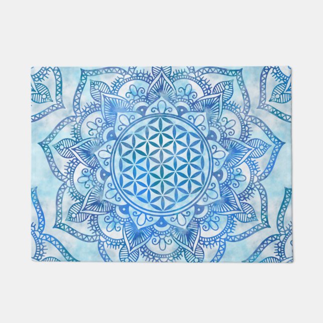 Flower of Life in Lotus - Gentle Sky Blue Doormat (Front)
