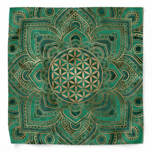 Flower of Life in Lotus - Malachite and gold Bandana
