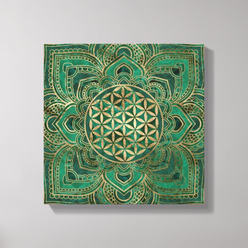 Flower of Life in Lotus _ Malachite and gold Canvas Print