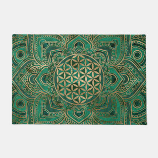 Flower of Life in Lotus - Malachite and gold Doormat