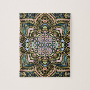 Flower of Life in Lotus - Marble and Gold Jigsaw Puzzle