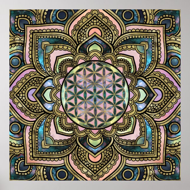 Flower of Life in Lotus - Marble and Gold Poster (Front)