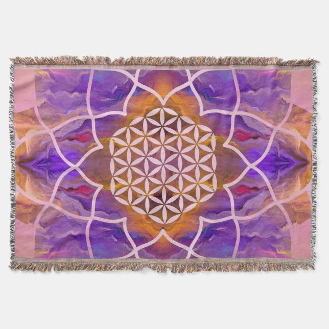 Flower of Life in Lotus - Painted texture Throw Blanket (Front)
