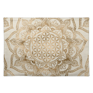 Flower of Life in Lotus - pastel golds and canvas Cloth Placemat