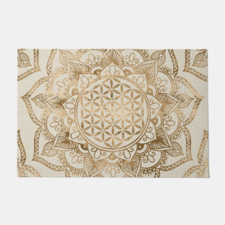 Flower of Life in Lotus - pastel golds and canvas Doormat