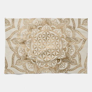 Flower of Life in Lotus - pastel golds and canvas Kitchen Towel