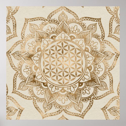 Flower of Life in Lotus _ pastel golds and canvas Poster