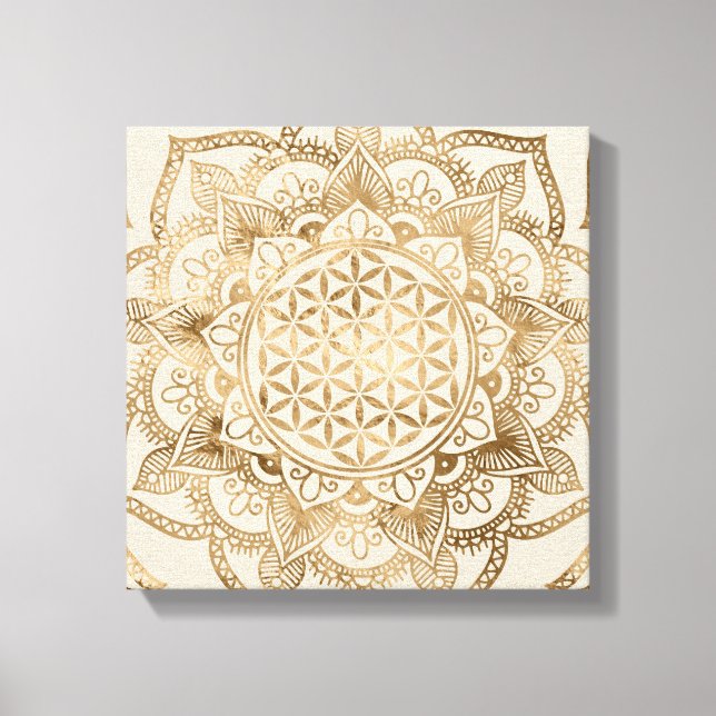 Flower of Life in Lotus - pastel golds and canvas Print (Front)