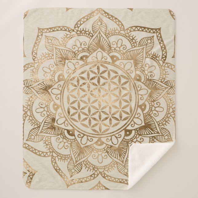 Flower of Life in Lotus - pastel golds and canvas Sherpa Blanket (Front)