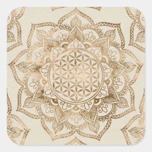Flower of Life in Lotus _ pastel golds and canvas Square Sticker