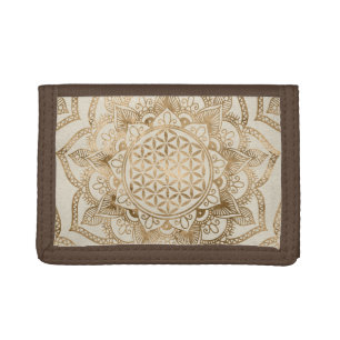 Flower of Life in Lotus - pastel golds and canvas Tri-fold Wallet