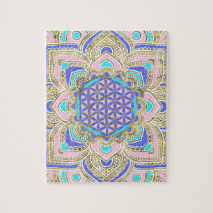 Flower of Life in Lotus Pastels and Gold Jigsaw Puzzle