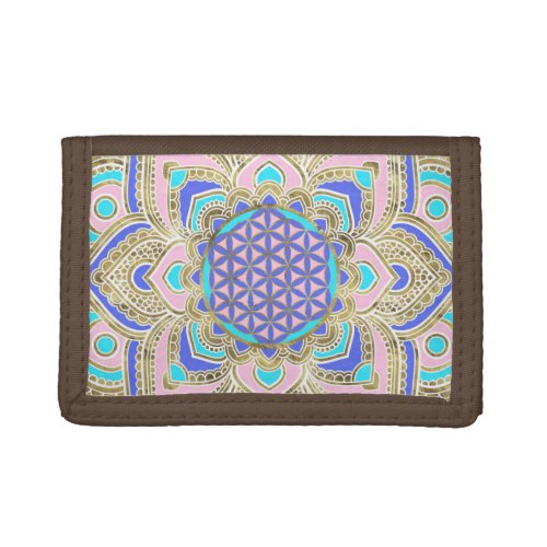 Flower of Life in Lotus Pastels and Gold Trifold Wallet