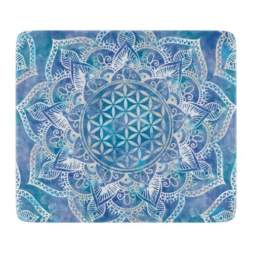 Flower of Life in Lotus _ Watercolor Blue Cutting Board