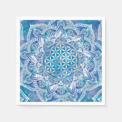 Flower of Life in Lotus _ Watercolor Blue Napkins