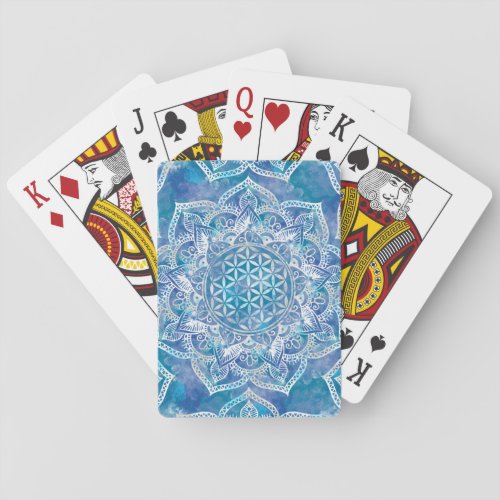 Flower of Life in Lotus _ Watercolor Blue Playing Cards