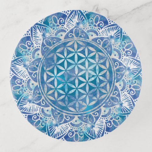 Flower of Life in Lotus _ Watercolor Blue Trinket Tray