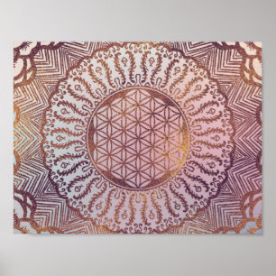 Flower of life in mandala gentle pastel glitter poster