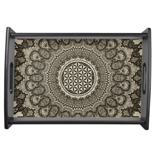Flower of life in  mandala on canvas serving tray