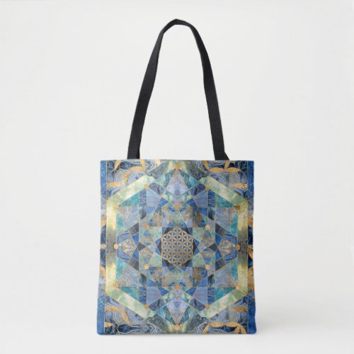 Flower of Life in Sacred Geometry Marble Ornament Tote Bag