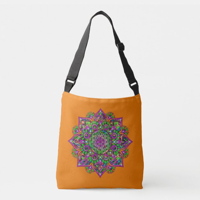 Flower Of Life - Indian Mandala 1 Crossbody Bag (Front)