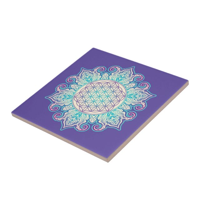Flower Of Life - Indian Mandala 2 Ceramic Tile (Side)