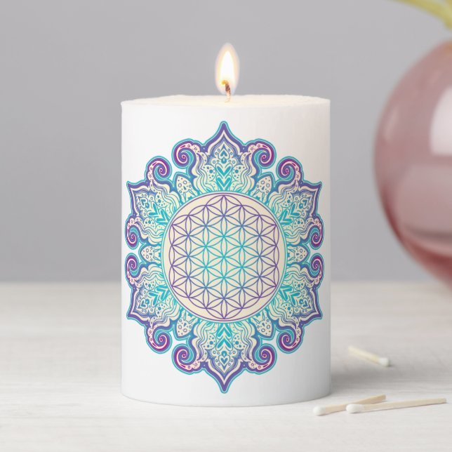 Flower Of Life - Indian Mandala 2 Pillar Candle (In Situ)
