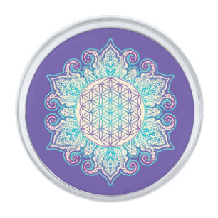 Flower Of Life - Indian Mandala 2 Silver Finish Lapel Pin