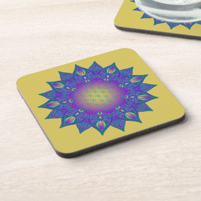 Flower Of Life - Indian Mandala 3 Beverage Coaster (Left Side)