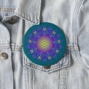 Flower Of Life - Indian Mandala 3 Button