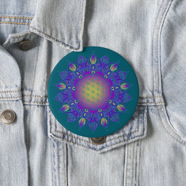Flower Of Life - Indian Mandala 3 Button (In Situ)