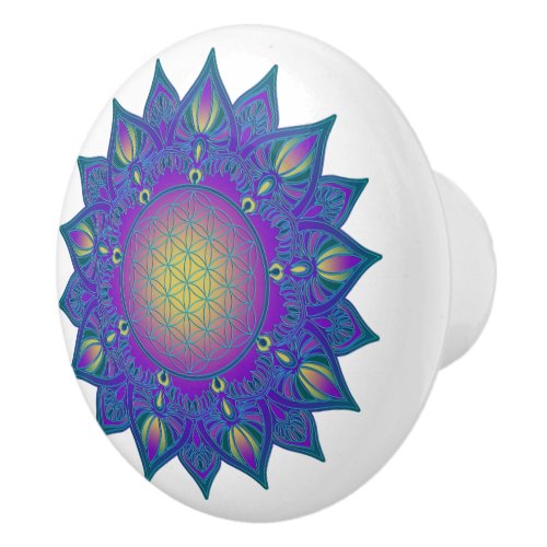 Flower Of Life _ Indian Mandala 3 Ceramic Knob