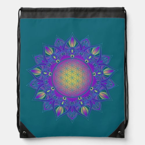 Flower Of Life _ Indian Mandala 3 Drawstring Bag