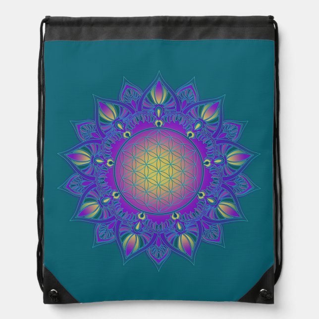 Flower Of Life - Indian Mandala 3 Drawstring Bag (Front)