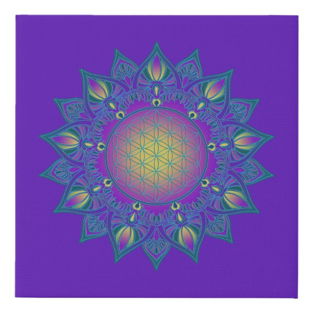Flower Of Life - Indian Mandala 3 Faux Canvas Print (Front)