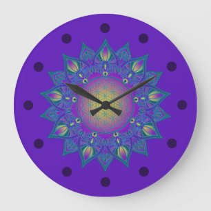 Flower Of Life - Indian Mandala 3 Large Clock