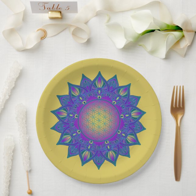 Flower Of Life - Indian Mandala 3 Paper Plates (Wedding)