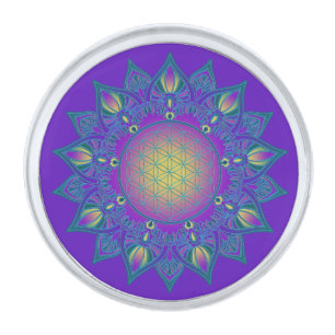Flower Of Life - Indian Mandala 3 Silver Finish Lapel Pin