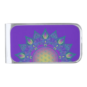 Flower Of Life - Indian Mandala 3 Silver Finish Money Clip