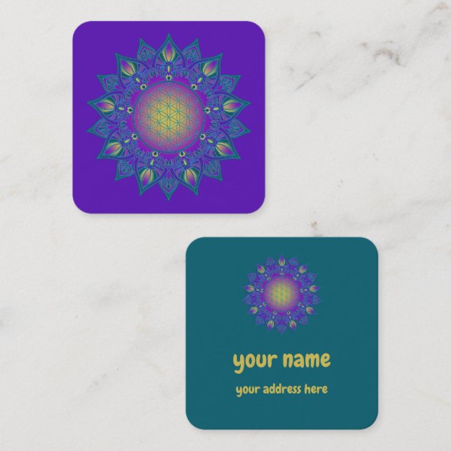 Flower Of Life - Indian Mandala 3 Square Business Card (Front/Back)