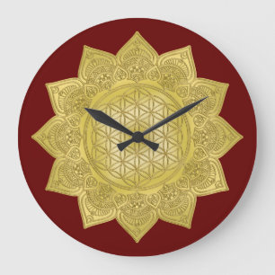 Flower Of Life - Indian Mandala 4 Large Clock