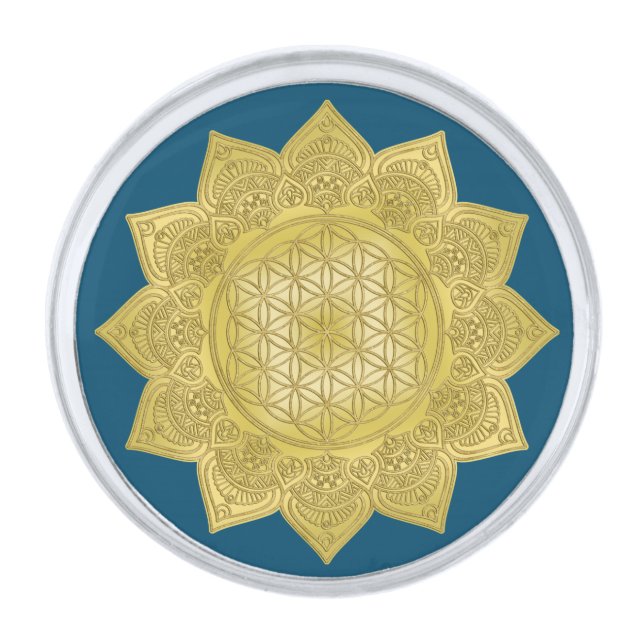 Flower Of Life - Indian Mandala 4 Silver Finish Lapel Pin (Front)