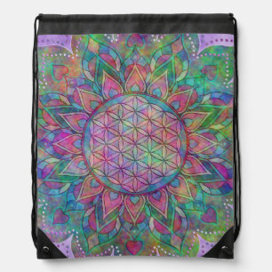 Flower Of Life - Indian Mandala 7c Drawstring Bag
