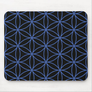Flower of Life Large Pattern – Blue on Black Mouse Pad